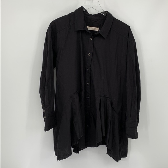 We The Free People Freya Poplin tunic blouse top shirt black button fray new XS - Picture 2 of 6